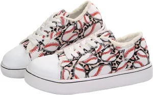 Women Baseball Print Shoes Canvas Sneakers Trendy Casual Walking Shoes