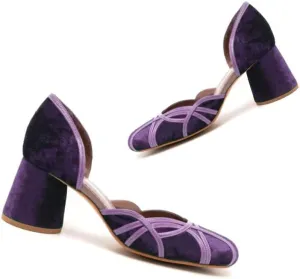 Women Chunky Heel Round Toe Pumps Velvet Cut Out Sandal Heels Closed Round Toe 3 inch Block Heel Pump Shoes Two Tone Strappy Fashion Retro Wedding Party Dress Heels Comfy 4-11 M US