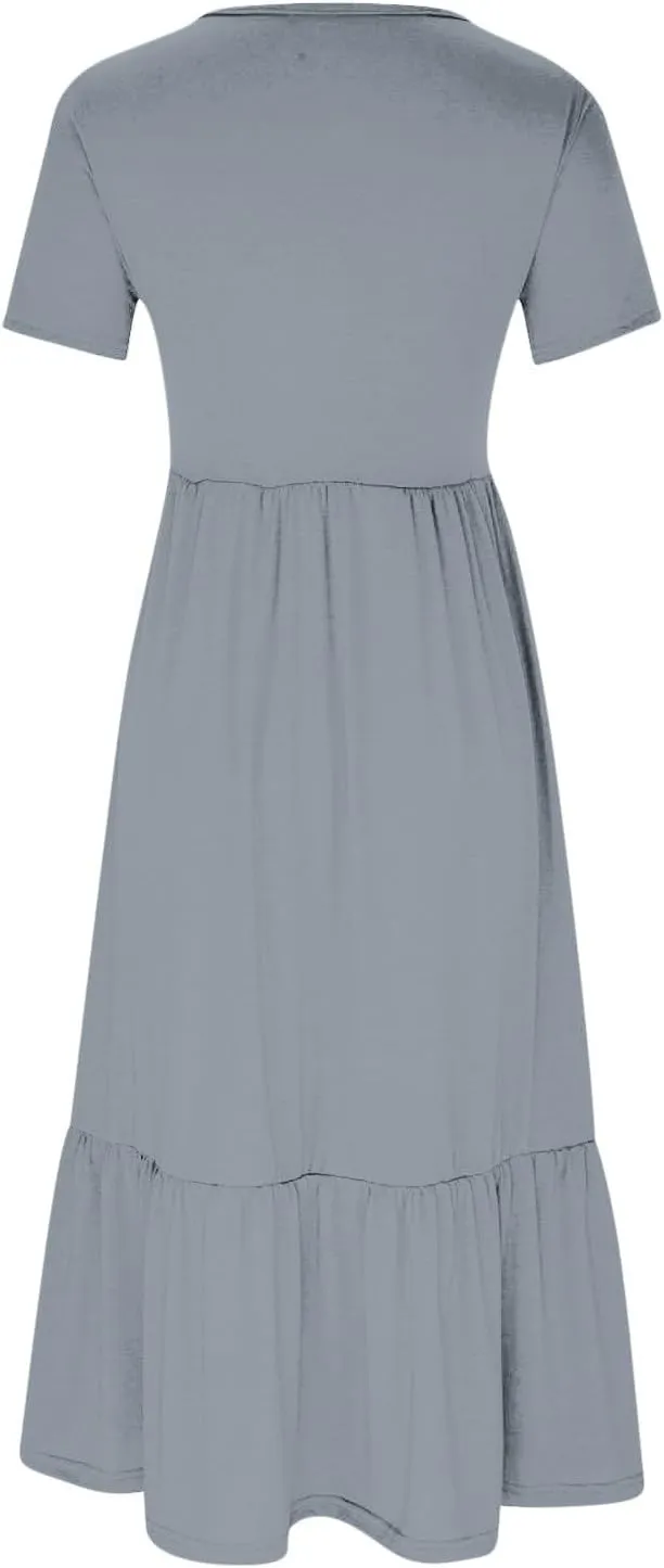 Women Fashion Tiered Dress Trendy 2025 Solid Color Swing Pleated Home Dress Casual Loose Fit Flowy Dresses