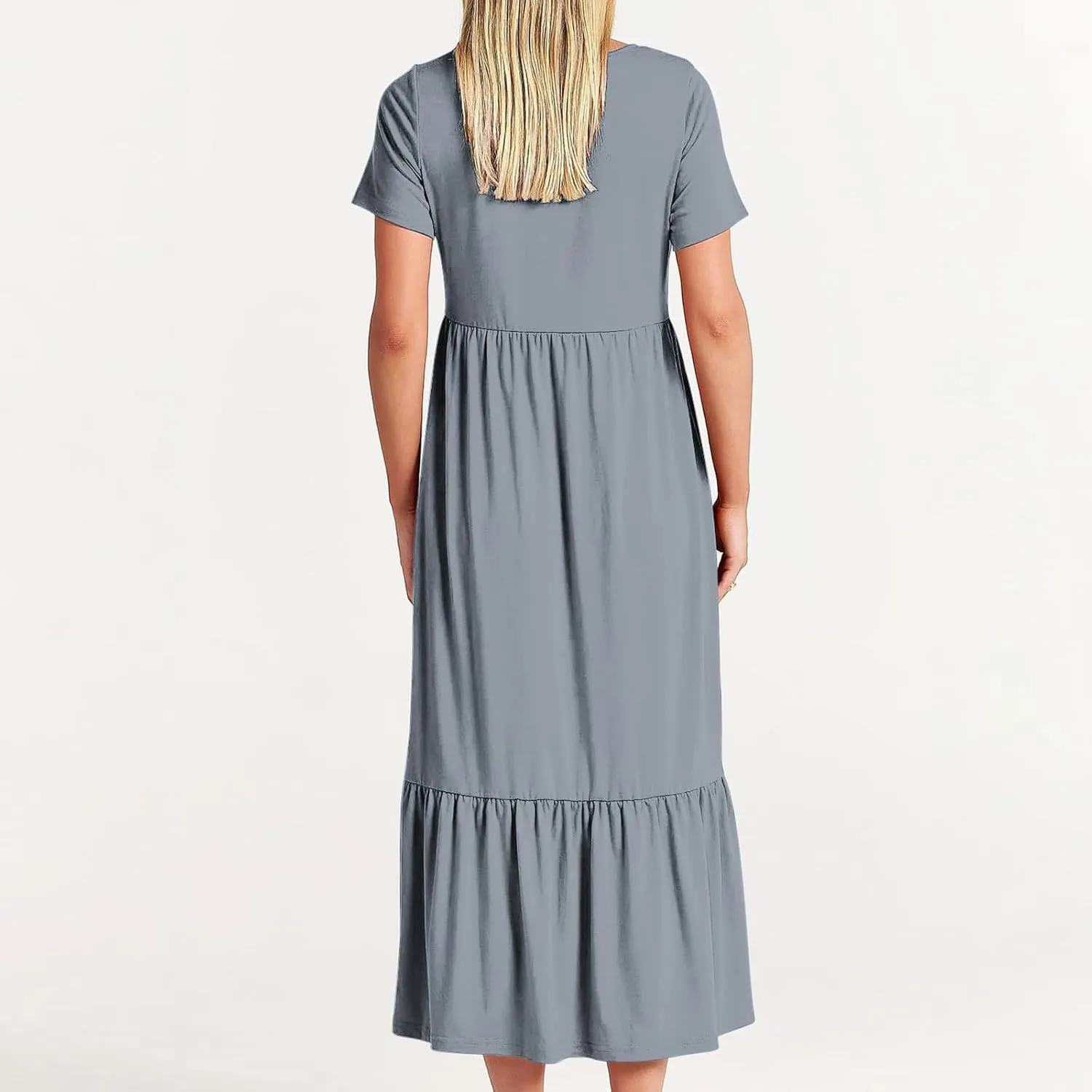 Women Fashion Tiered Dress Trendy 2025 Solid Color Swing Pleated Home Dress Casual Loose Fit Flowy Dresses
