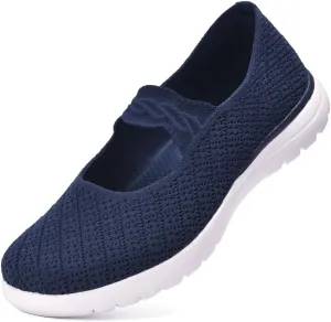Women Mary Jane Shoes Slip On Walking Flats Comfortable Dressy Knit Washable Casual Nurse Shoe with Arch Support