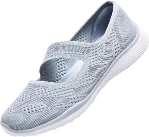 Women Mary Jane Shoes Slip On Walking Flats Comfortable Dressy Knit Washable Casual Nurse Shoe with Arch Support