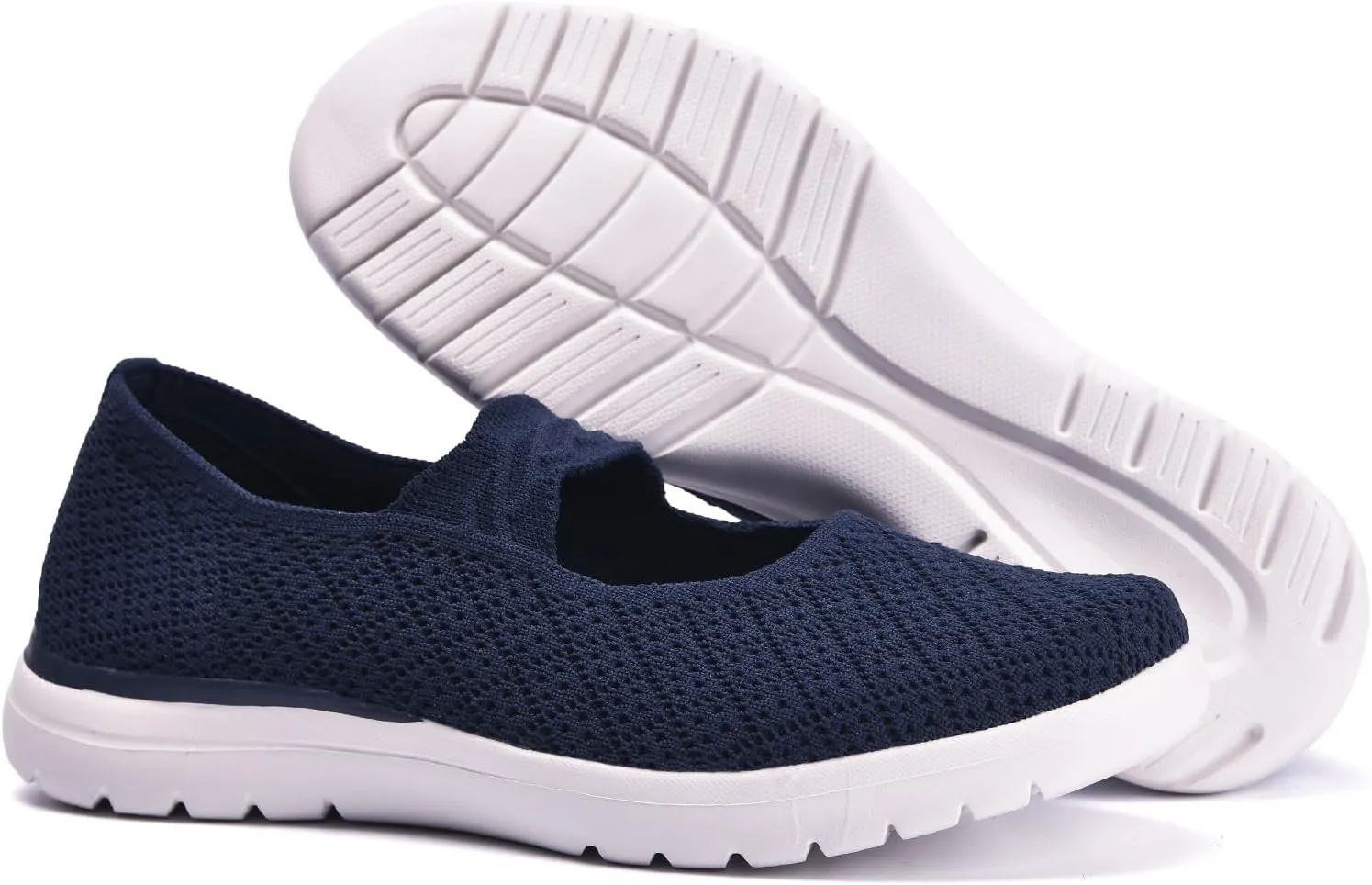 Women Mary Jane Shoes Slip On Walking Flats Comfortable Dressy Knit Washable Casual Nurse Shoe with Arch Support