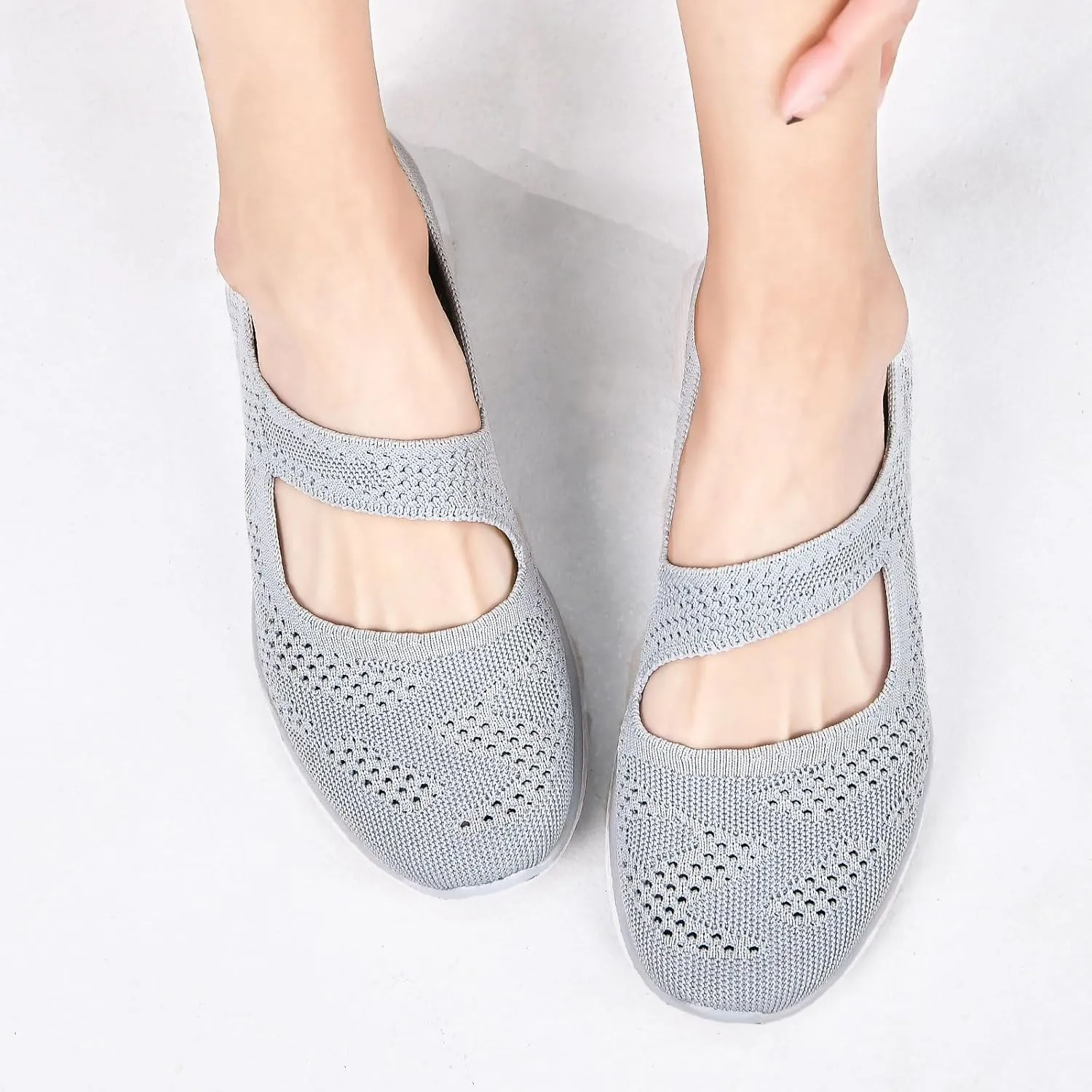 Women Mary Jane Shoes Slip On Walking Flats Comfortable Dressy Knit Washable Casual Nurse Shoe with Arch Support