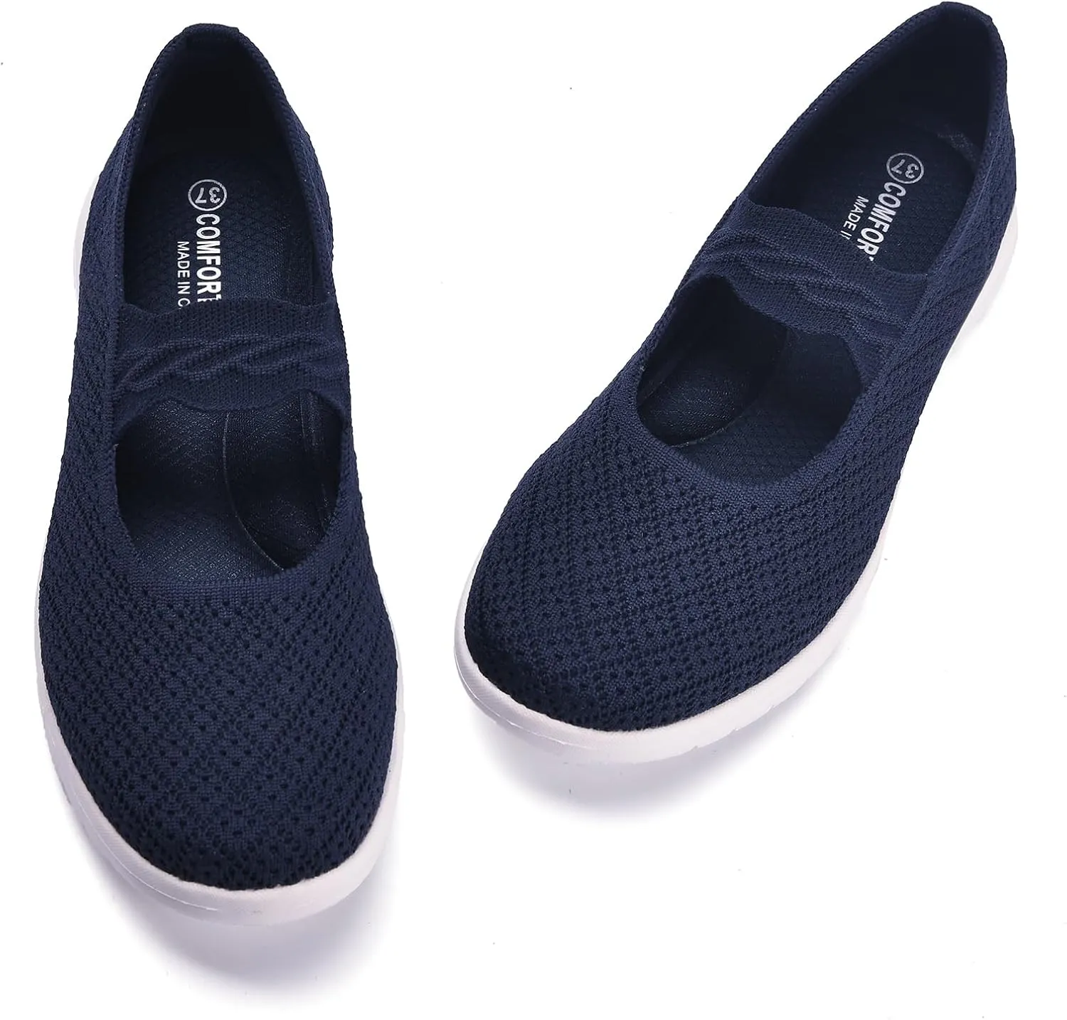 Women Mary Jane Shoes Slip On Walking Flats Comfortable Dressy Knit Washable Casual Nurse Shoe with Arch Support