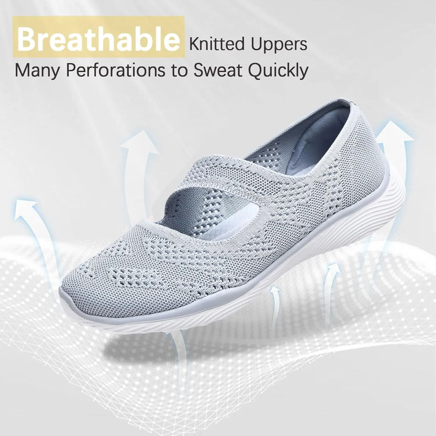 Women Mary Jane Shoes Slip On Walking Flats Comfortable Dressy Knit Washable Casual Nurse Shoe with Arch Support