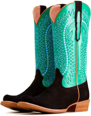 Women Mid Calf Cowboy Boots Embroidered Square Toe Chunky Heel Western Boots Calf High Two Tone 2” Stacked Heel Cowgirl Calf Boots Patchwork Matte Suede Pull On Wide Calf 4-11 M US