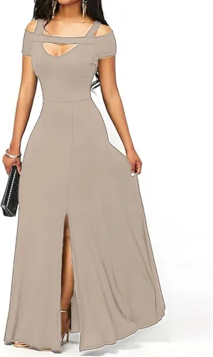 Women Summer V Neck Strap Short Sleeve Shoulder Party Slit Dress Fashion Spring Cocktail Dresses 2025