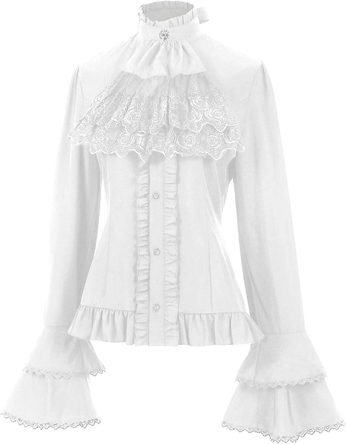 Women Victorian Blouse Vintage Bell Long Sleeve Renaissance Shirt Lotus Ruffle Slim T Shirts Gothic Button Down Tops