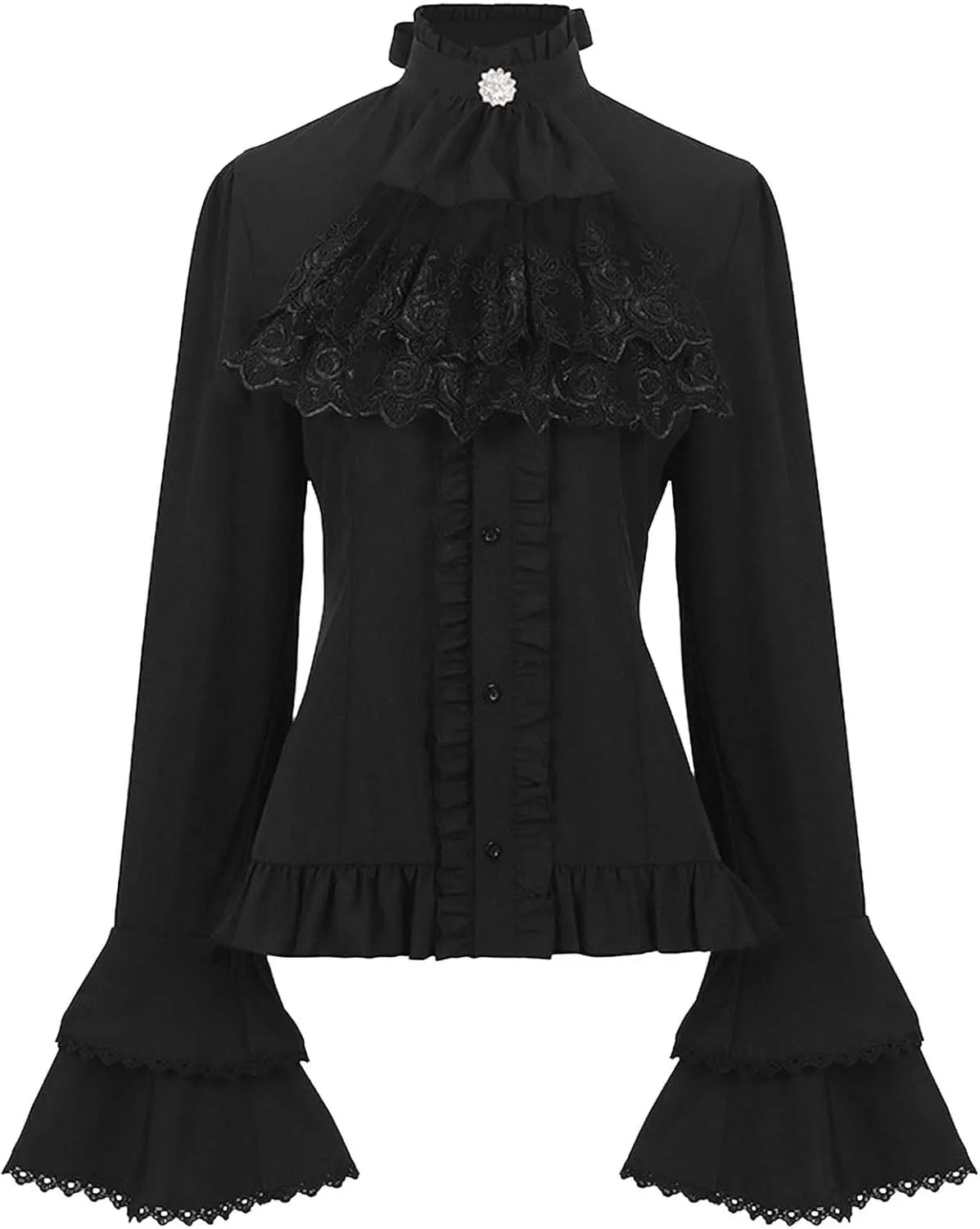 Women Victorian Blouse Vintage Bell Long Sleeve Renaissance Shirt Lotus Ruffle Slim T Shirts Gothic Button Down Tops