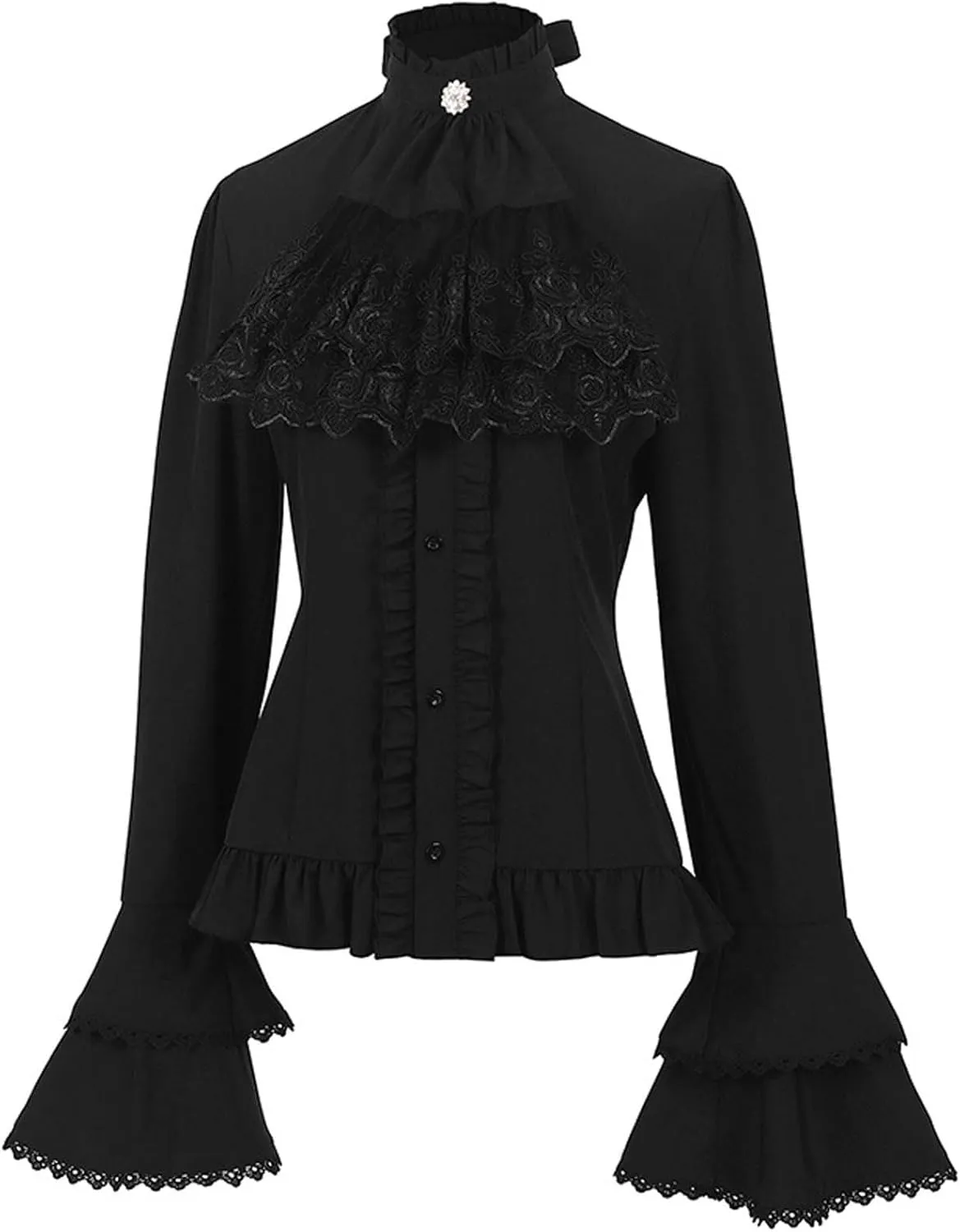 Women Victorian Blouse Vintage Bell Long Sleeve Renaissance Shirt Lotus Ruffle Slim T Shirts Gothic Button Down Tops