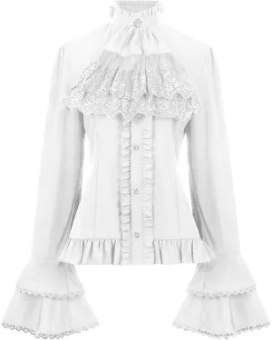 Women Victorian Blouse Vintage Bell Long Sleeve Renaissance Shirt Lotus Ruffle Slim T Shirts Gothic Button Down Tops