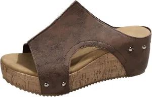 Women Wedge Sandals: Soft Leather Sandal,Comfortable Walking,Platform Slip On Slide Summer Sandals,Summer Beach Casual High Heels