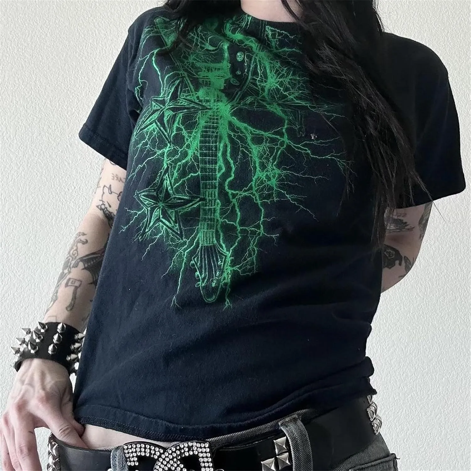 Women Y2k Fairy Grunge Graphic Print Baby Tees E-Girl Emo Tshirts 2000s Scene Cutecore Crop Tops Summer Clothes