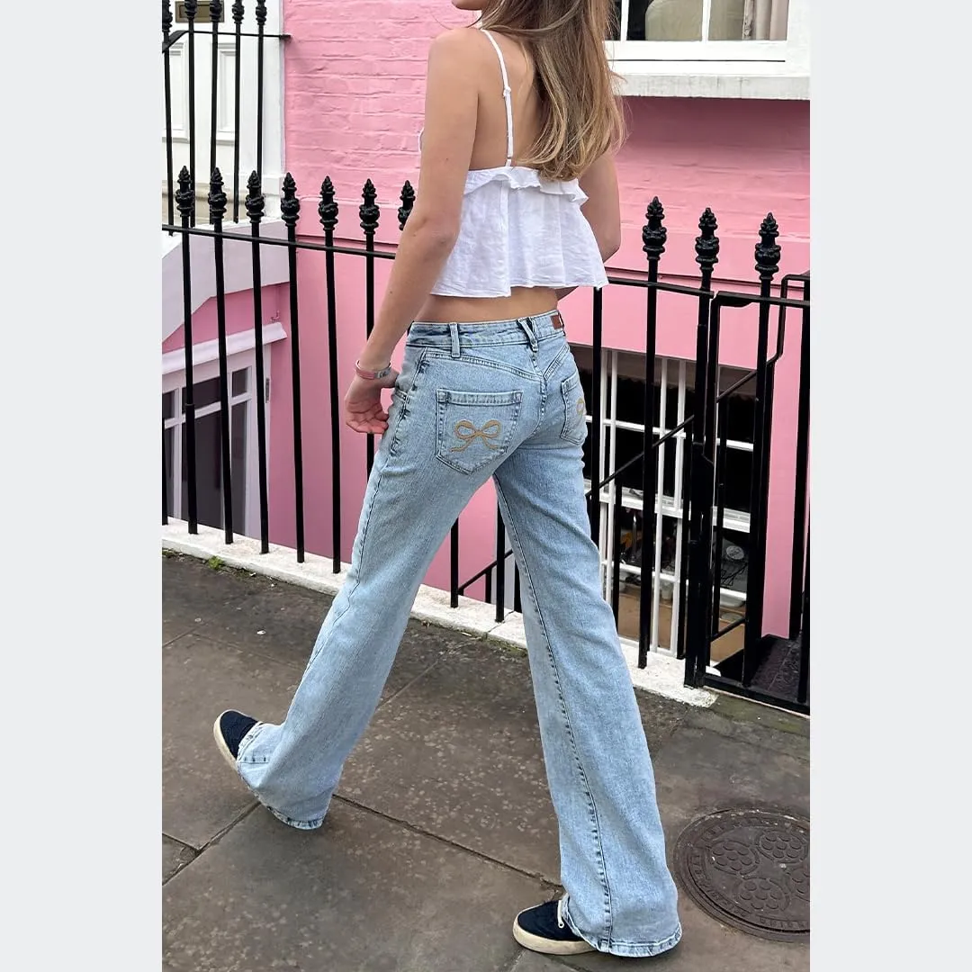 Women Y2k Jeans Low Rise Wide Leg Flare Denim Pants 90S Vintage Stretch Bell Bottom Trousers Streetwear