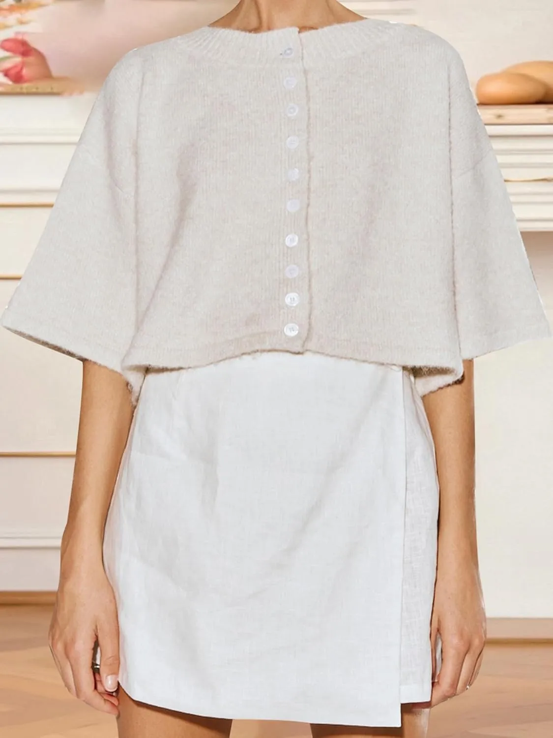 Women Y2k Knitted Crop Cardigan Short Sleeve Button Up Ribbed Knit Sweater Fall Winter Going Out Sweater