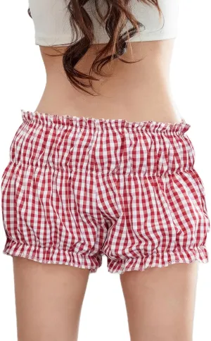 Women Y2k Vintage Boxers Shorts Elastic Waist Plaid Lounge Shorts Baggy Casual Striped Shorts Teens Streetwear