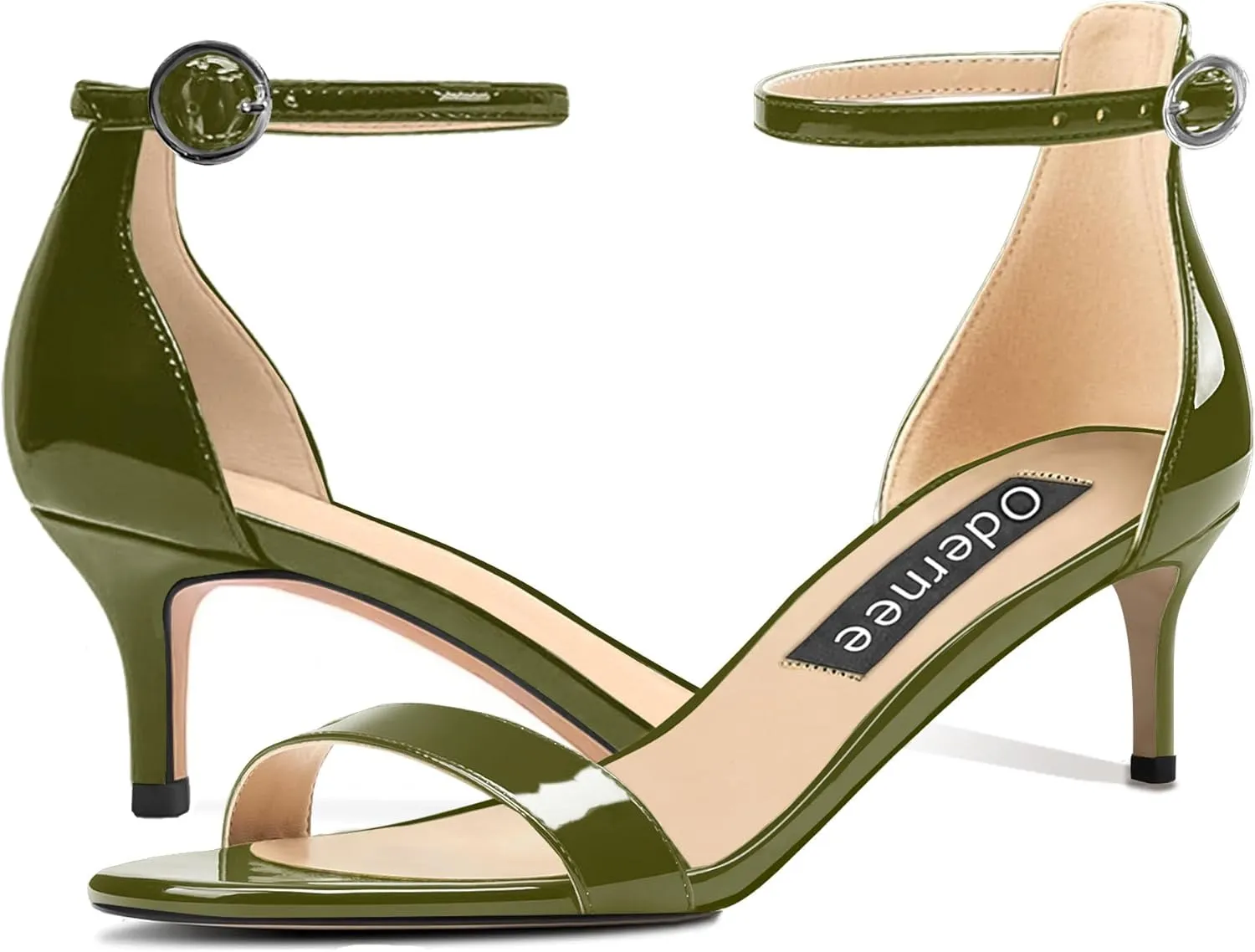 Women's 2 Inch Peep Open Toe Ankle Strap Patent Leather Kitten Low Heel Sandals Dress Shoes