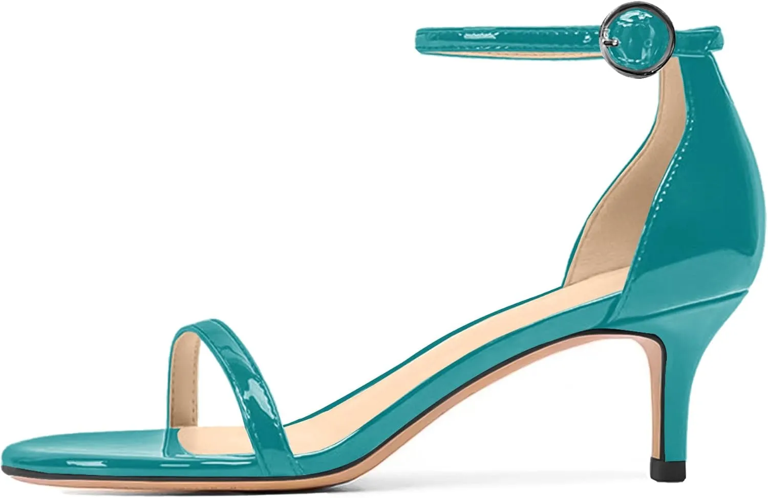 Women's 2 Inch Peep Open Toe Ankle Strap Patent Leather Kitten Low Heel Sandals Dress Shoes