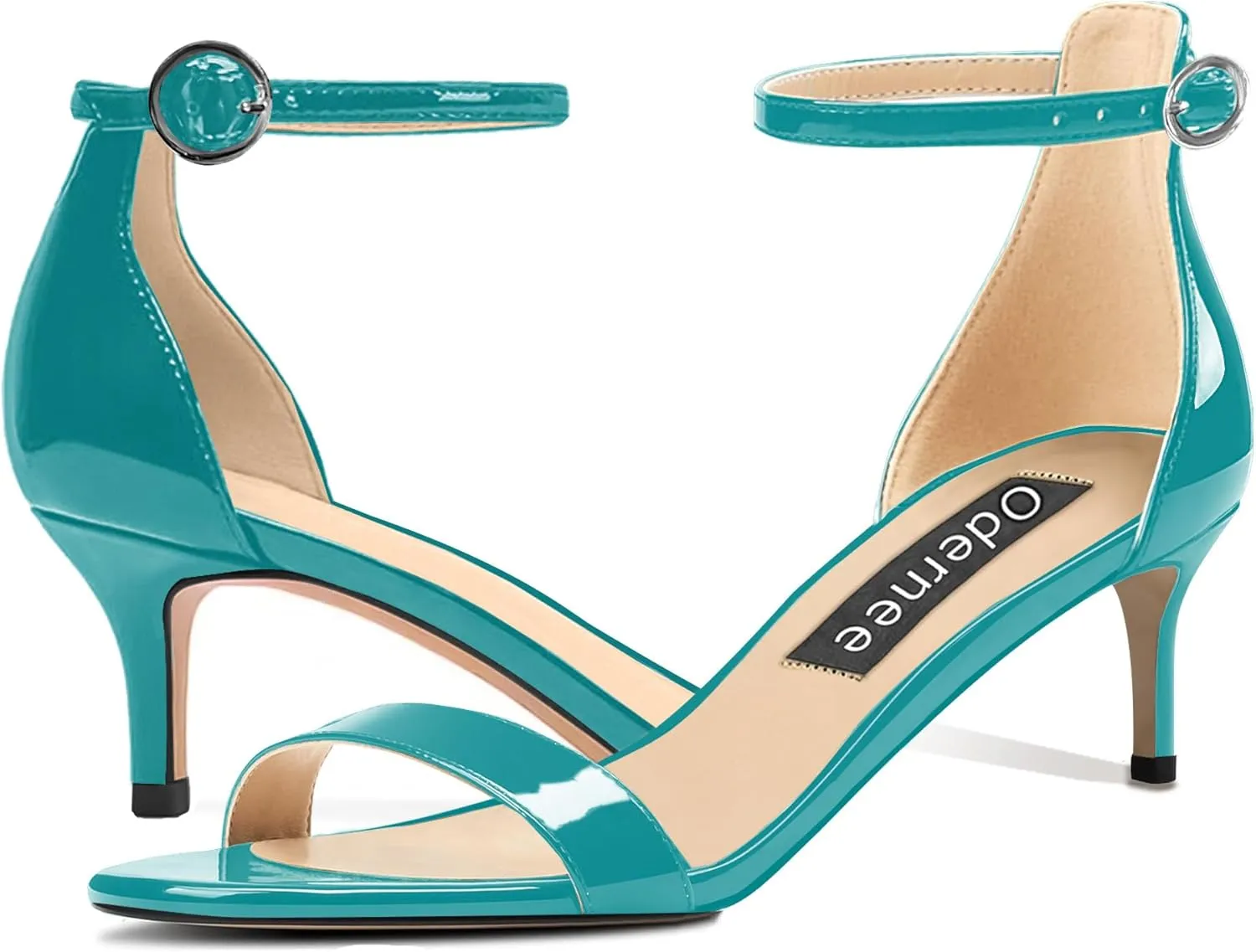 Women's 2 Inch Peep Open Toe Ankle Strap Patent Leather Kitten Low Heel Sandals Dress Shoes