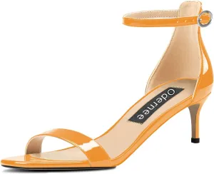 Women's 2 Inch Peep Open Toe Ankle Strap Patent Leather Kitten Low Heel Sandals Dress Shoes