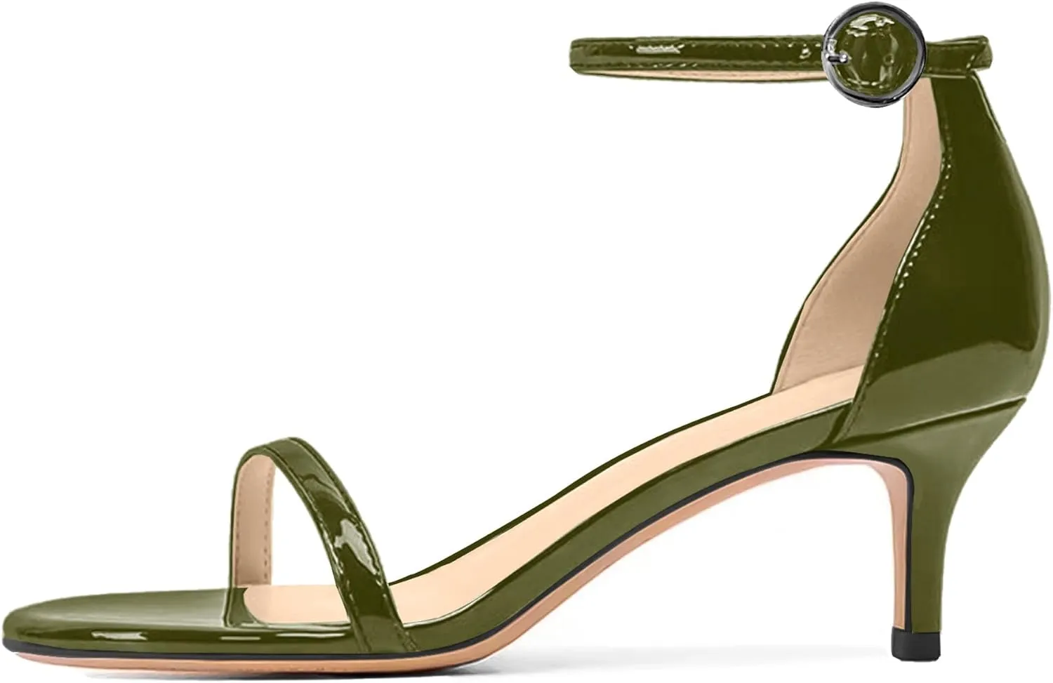 Women's 2 Inch Peep Open Toe Ankle Strap Patent Leather Kitten Low Heel Sandals Dress Shoes