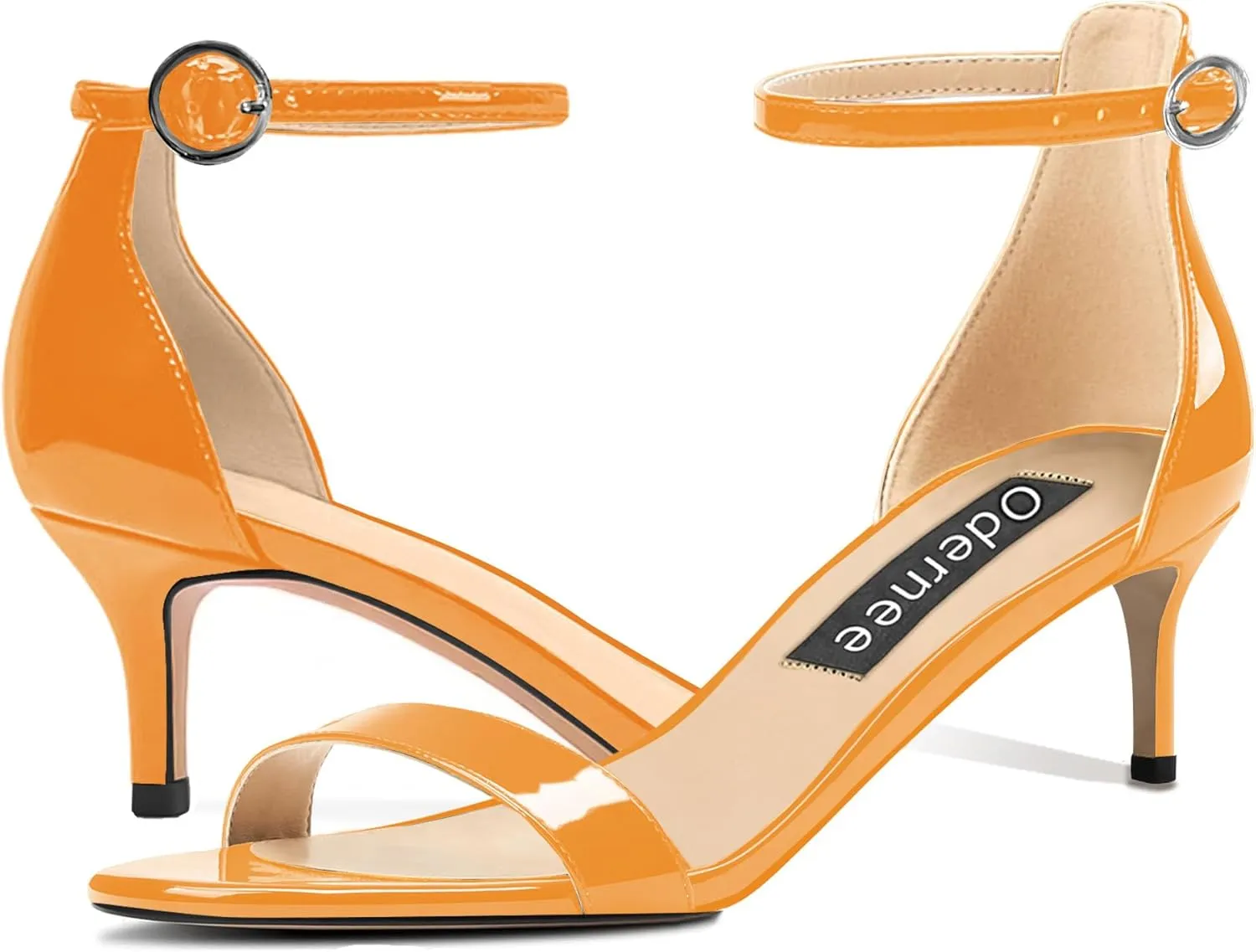 Women's 2 Inch Peep Open Toe Ankle Strap Patent Leather Kitten Low Heel Sandals Dress Shoes