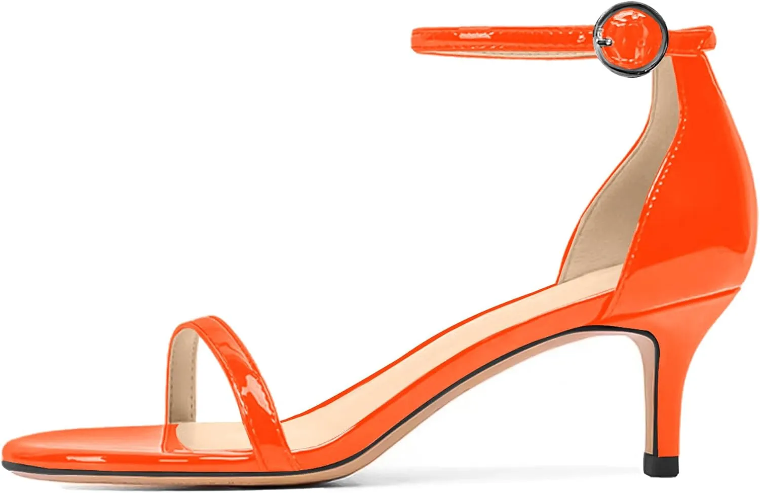 Women's 2 Inch Peep Open Toe Ankle Strap Patent Leather Kitten Low Heel Sandals Dress Shoes