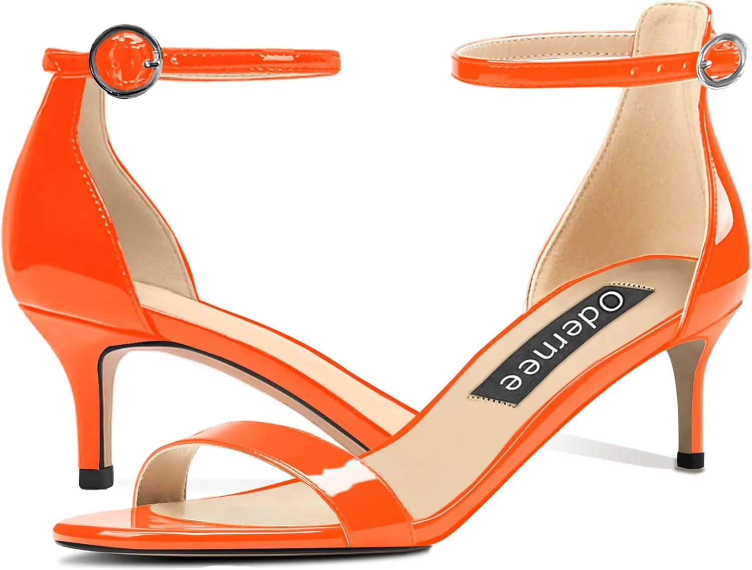 Women's 2 Inch Peep Open Toe Ankle Strap Patent Leather Kitten Low Heel Sandals Dress Shoes