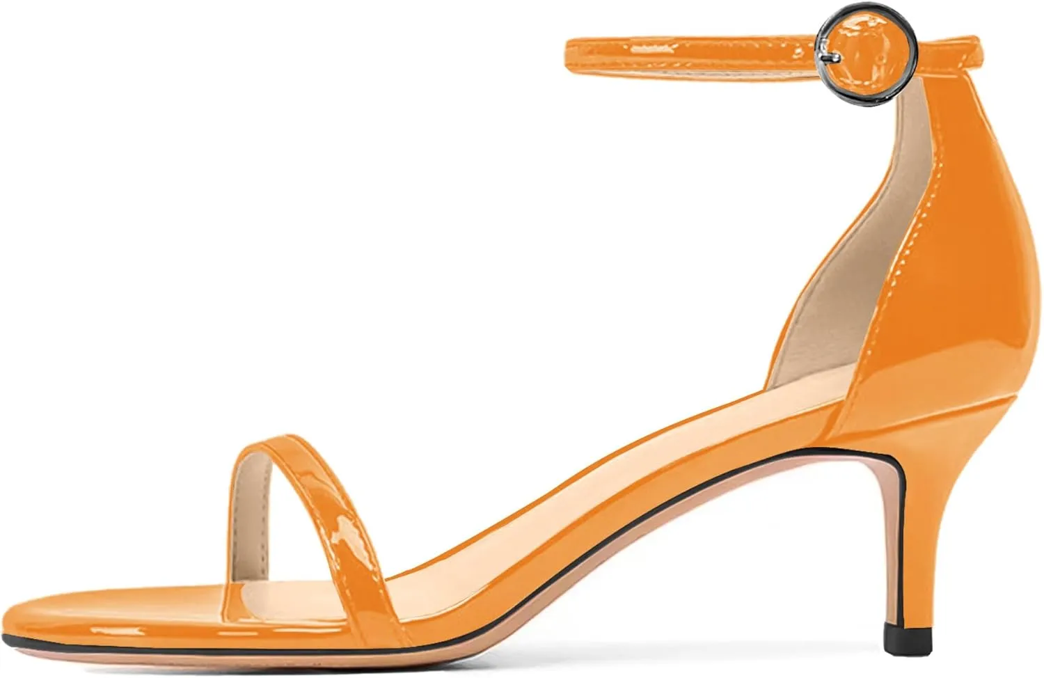 Women's 2 Inch Peep Open Toe Ankle Strap Patent Leather Kitten Low Heel Sandals Dress Shoes