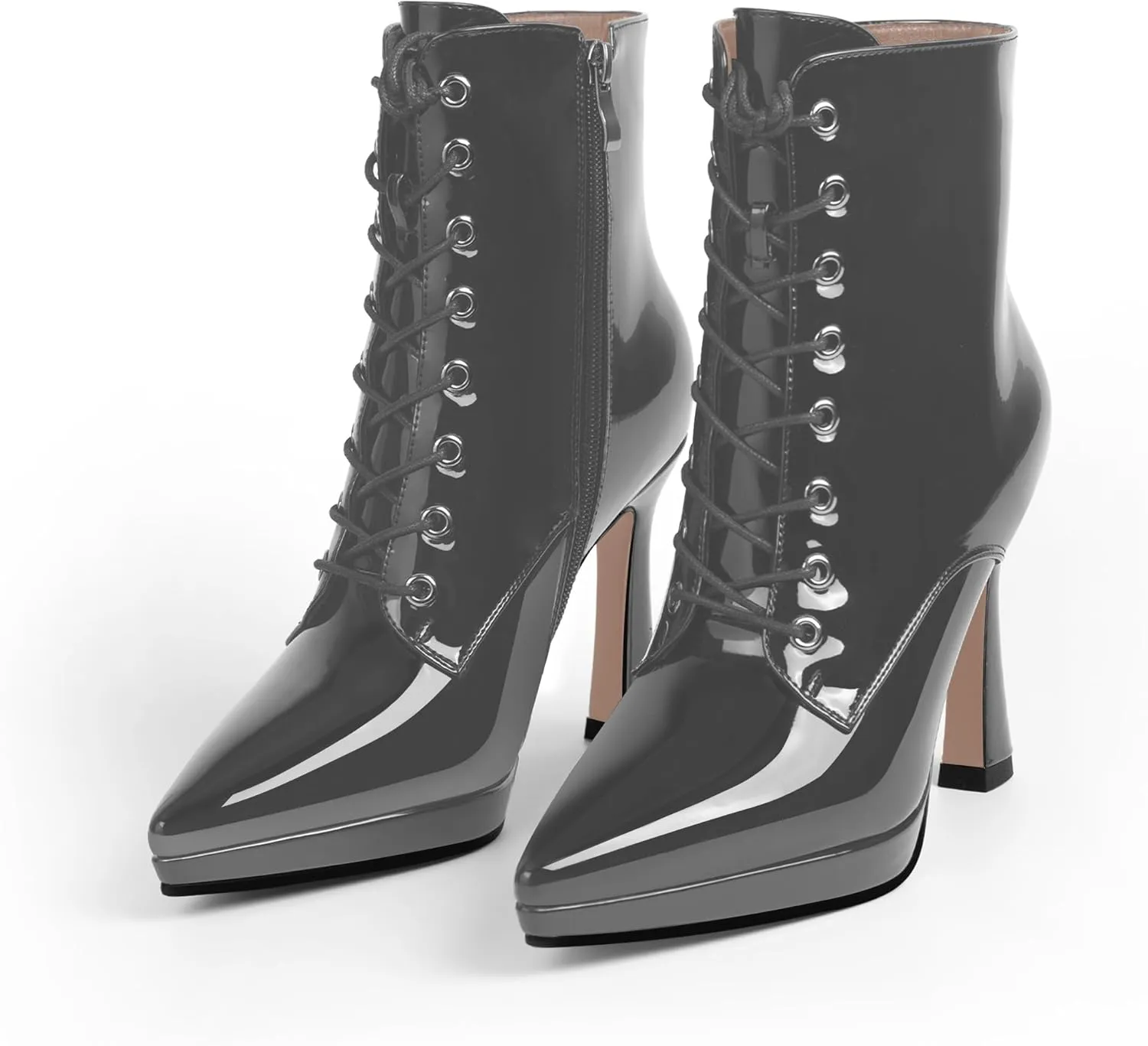Women's Ankle Boots Platform Stilettos High Heel Pointed Toe Lace Up Dress Booties