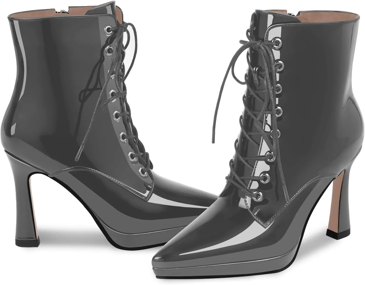 Women's Ankle Boots Platform Stilettos High Heel Pointed Toe Lace Up Dress Booties