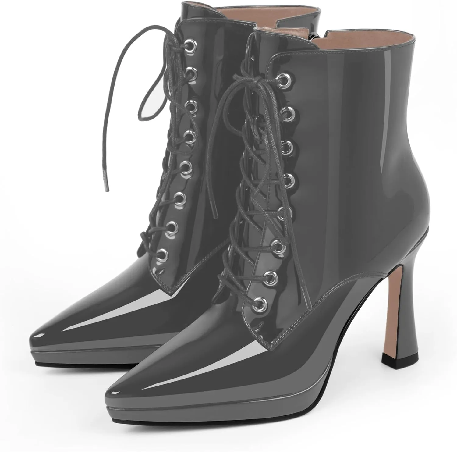 Women's Ankle Boots Platform Stilettos High Heel Pointed Toe Lace Up Dress Booties