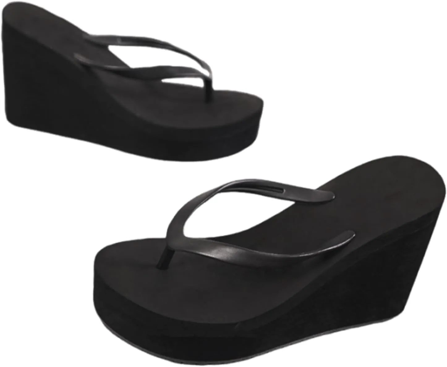 Women's Beach Sandals, Wedge Flip Flops Platform Sandals Slip on Platform Flip-Flops, Platform Flip Flops for Women (Black,7)