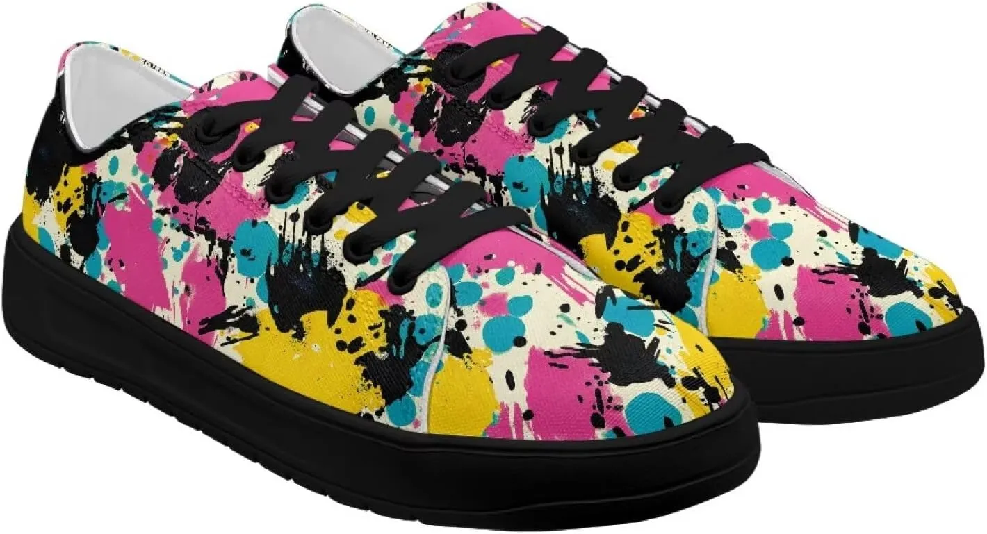 Women's Canvas Sneakers Mesh Lace Up Low Top Sneakers Lightweight Breathable Canvas Tennis Shoes Ladies Running Shoes