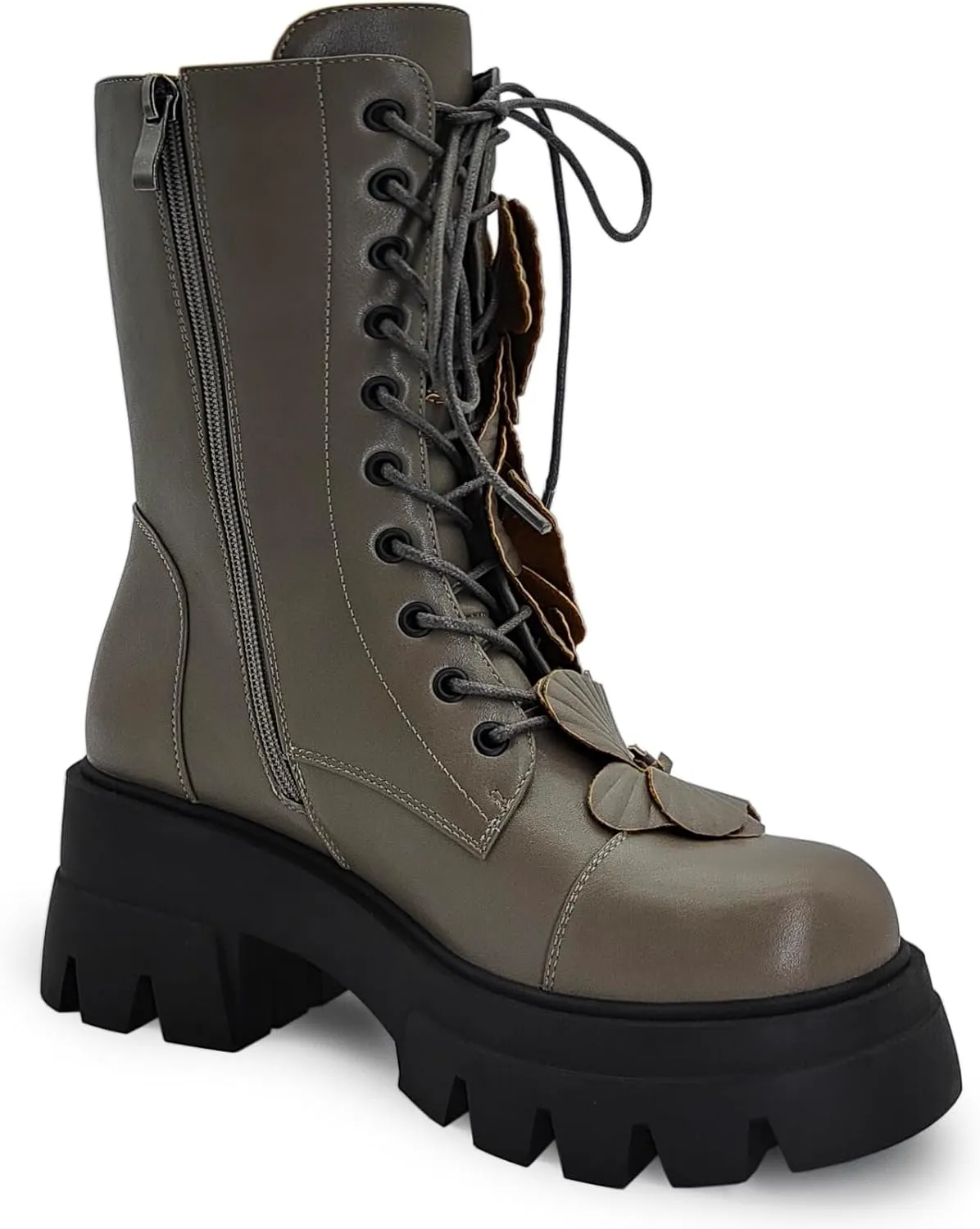Women's Combat Boot Zebra Platform Ankle Adjustable Lace-Up Vamp Inside Zipper Fashion Party Boots