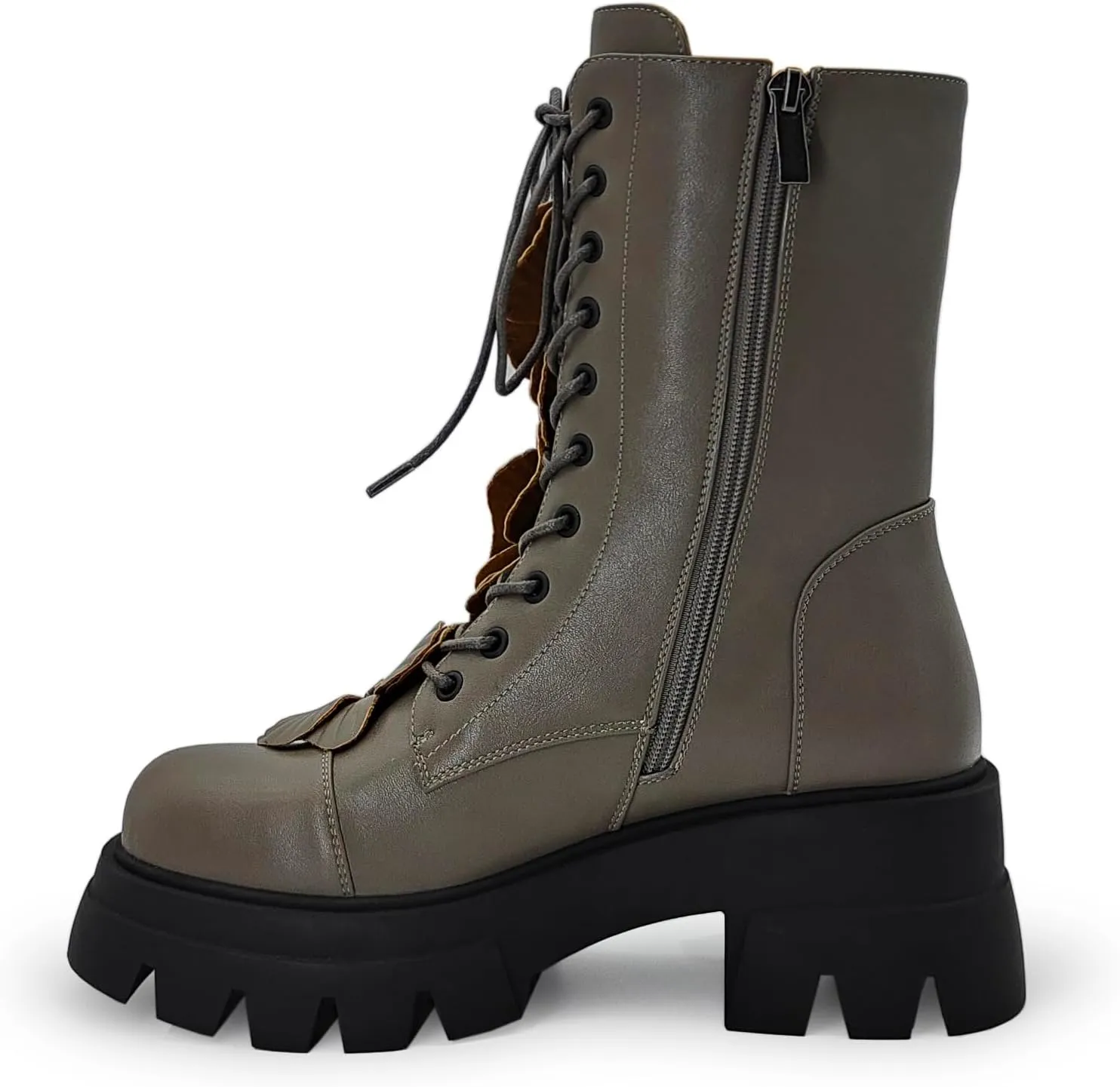 Women's Combat Boot Zebra Platform Ankle Adjustable Lace-Up Vamp Inside Zipper Fashion Party Boots