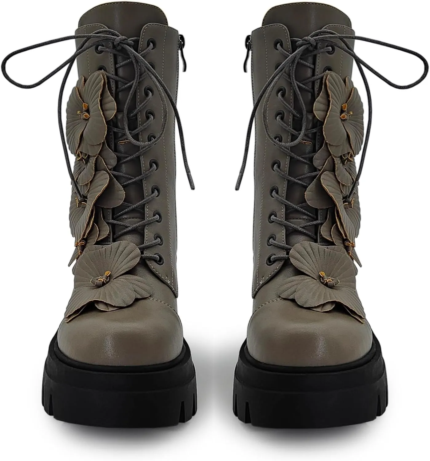 Women's Combat Boot Zebra Platform Ankle Adjustable Lace-Up Vamp Inside Zipper Fashion Party Boots