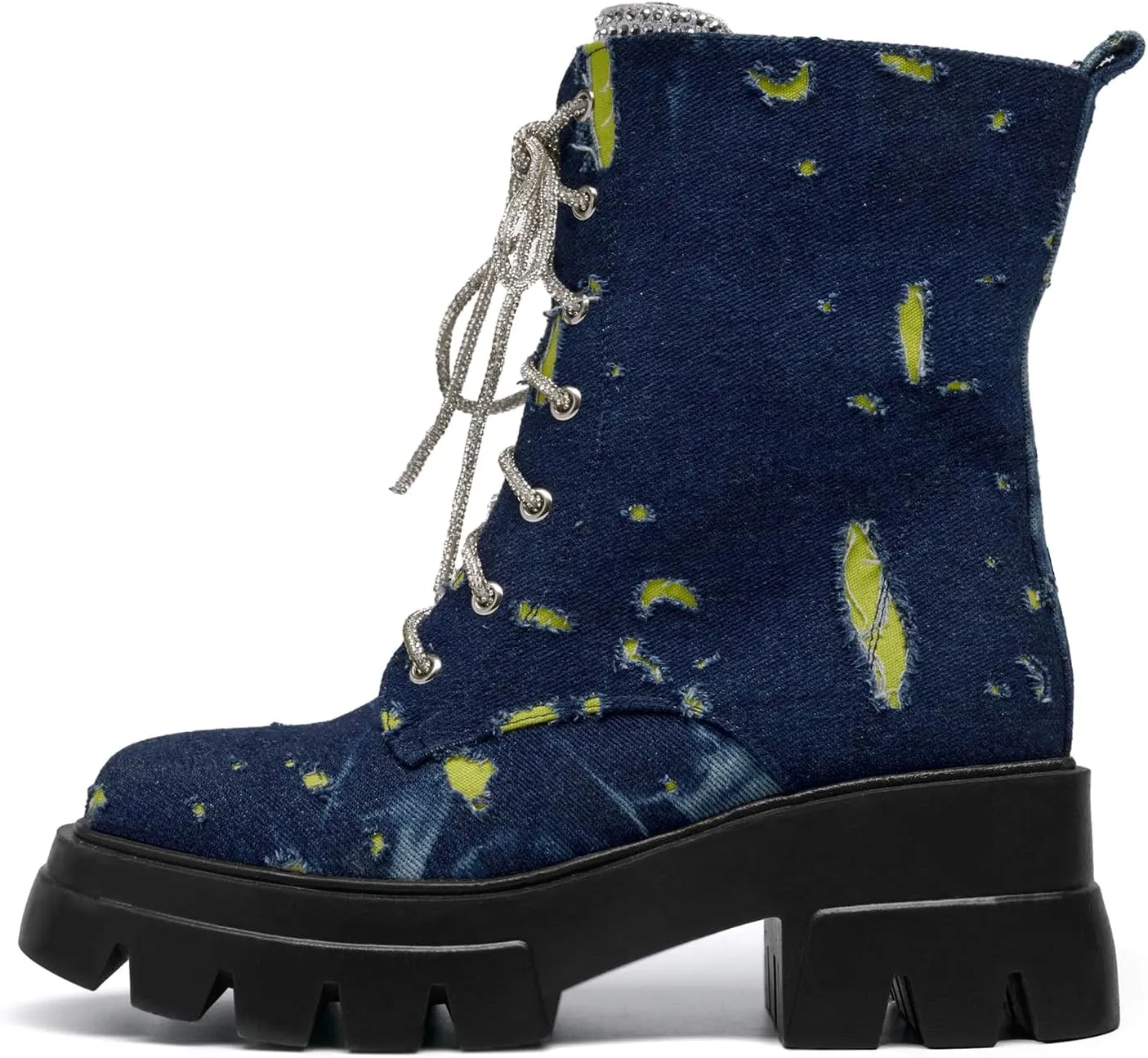 Women's Combat Boot Zebra Platform Ankle Adjustable Lace-Up Vamp Inside Zipper Fashion Party Boots