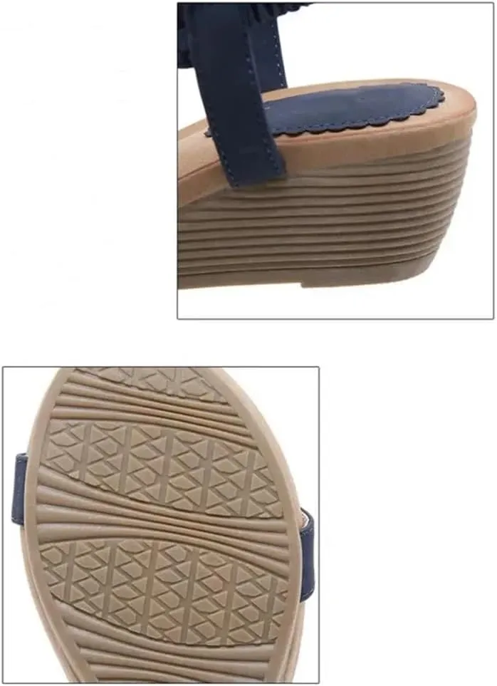 Womens Elastic Band Back Strap Wedge Heel Open Side Vamp Gladiator Sandals PU Upper Bohemian Summer Sandals