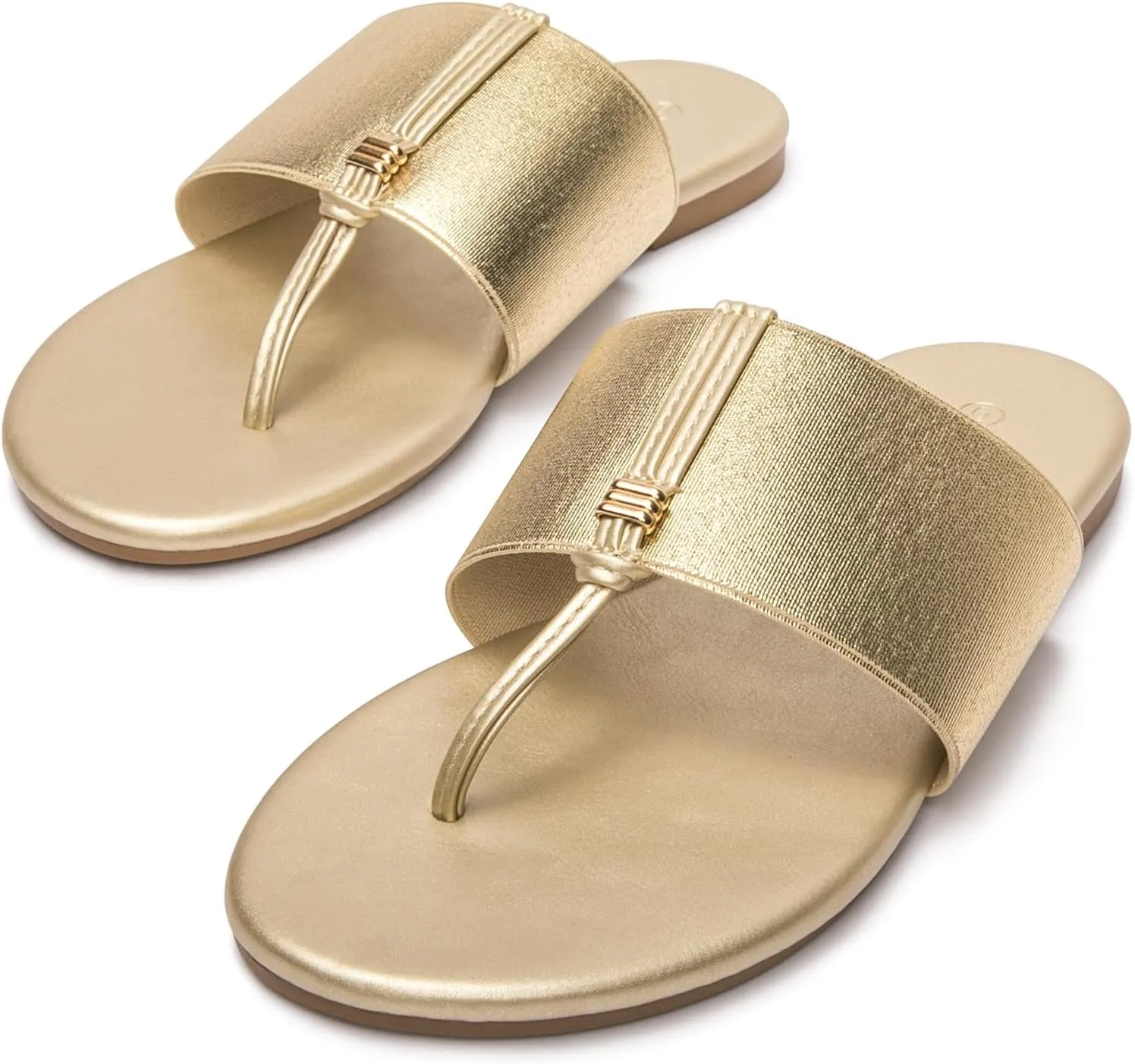 Women's Elastic T-Strap Sandals - Comfortable Slip-On Summer Flats, Stretchy Slide Sandals for Walking, Beach, and Casual Wear