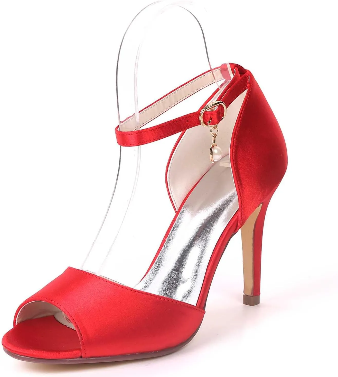 Women's Elegant Satin Kitten Heel Sandals with Buckle - Ivory White 3.54" (9cm) High Heels for Wedding, Bridal, Prom, and Evening Parties