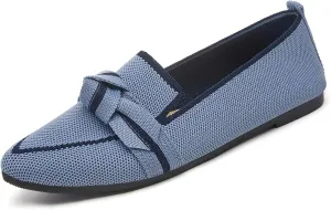 Women's Fashion Pointed-Toe Mesh Slip On Flats Dress Shoes Comfort Breathable Bow Soft Knit Ligntweight Ballets for Party Office Business Casual