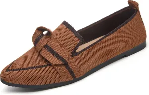 Women's Fashion Pointed-Toe Mesh Slip On Flats Dress Shoes Comfort Breathable Bow Soft Knit Ligntweight Ballets for Party Office Business Casual