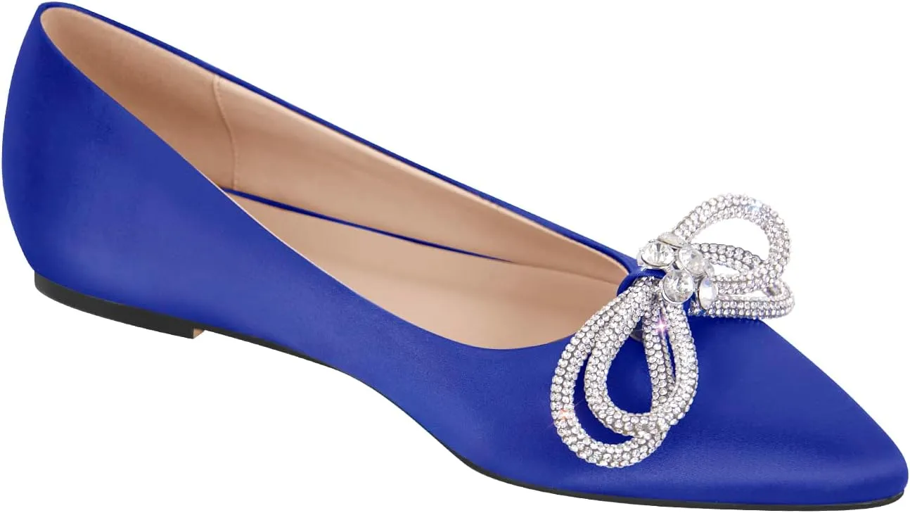 Women's Flats with Rhinestone Bow Pointed Toe Flats for Women Clear Flat