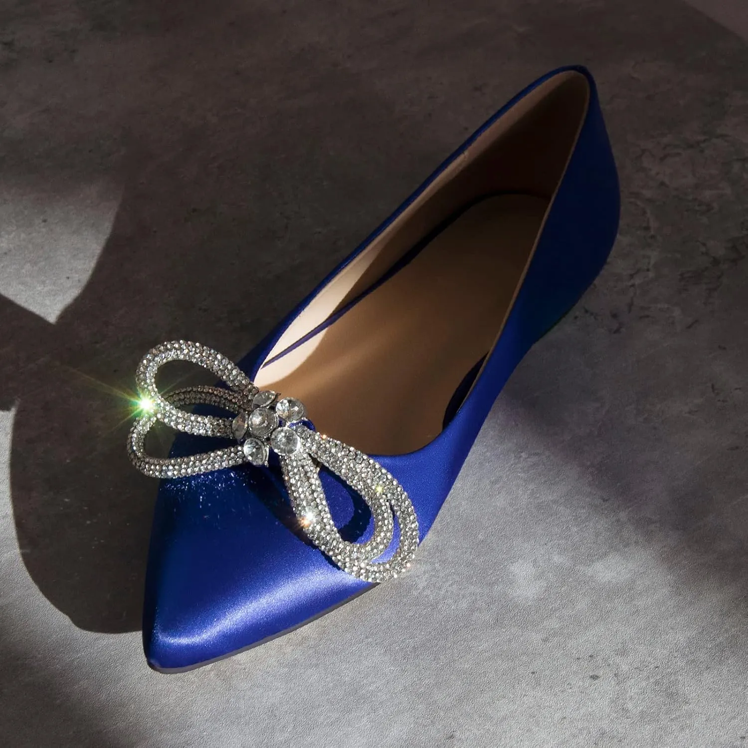 Women's Flats with Rhinestone Bow Pointed Toe Flats for Women Clear Flat