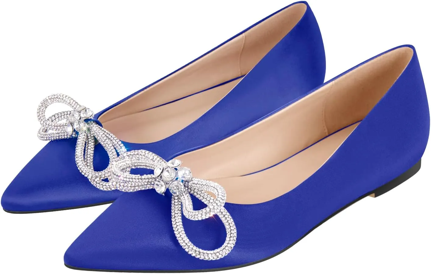 Women's Flats with Rhinestone Bow Pointed Toe Flats for Women Clear Flat