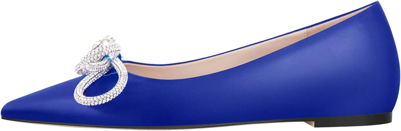 Women's Flats with Rhinestone Bow Pointed Toe Flats for Women Clear Flat