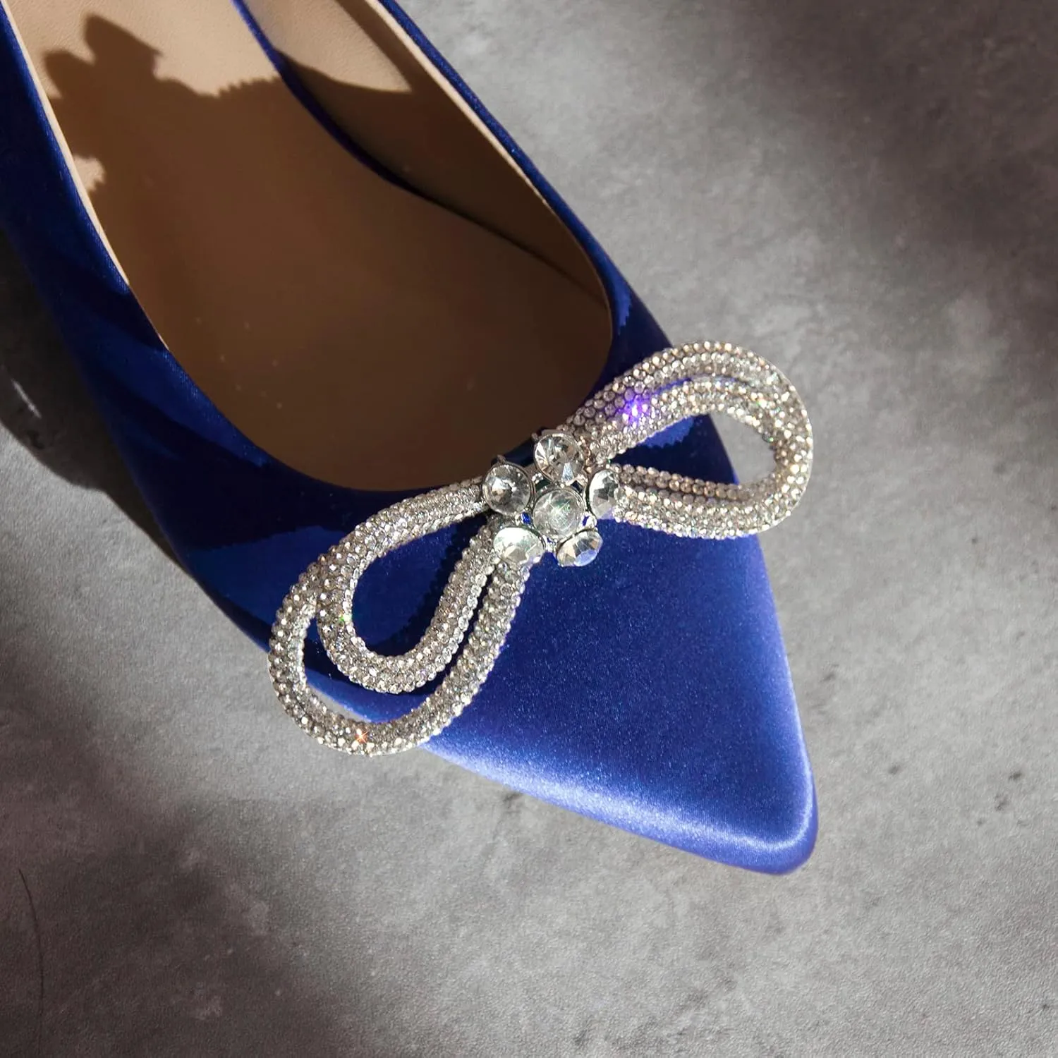 Women's Flats with Rhinestone Bow Pointed Toe Flats for Women Clear Flat