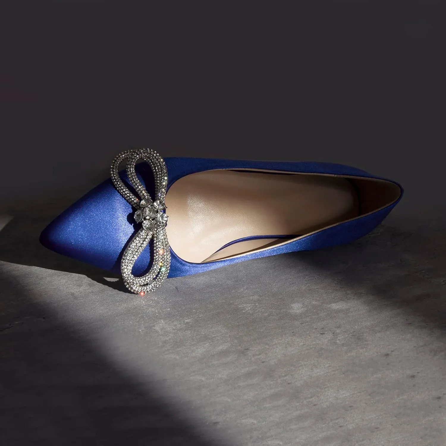 Women's Flats with Rhinestone Bow Pointed Toe Flats for Women Clear Flat